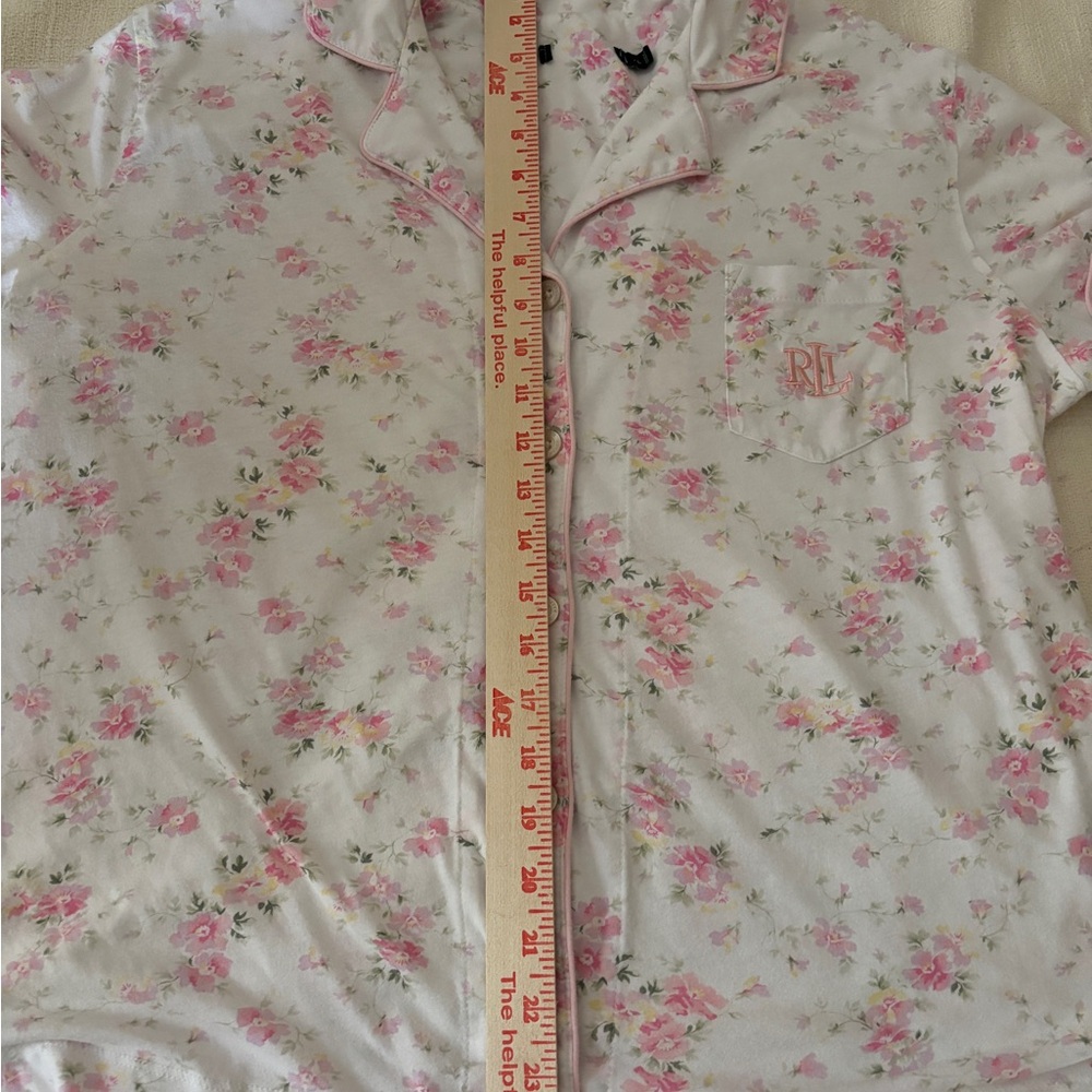 Lauren Ralph Lauren Ivory & Pink Floral Pajama Set Women’s XL Knit Button Up - Picture 9 of 13